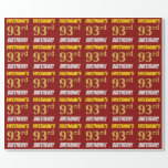 [ Thumbnail: Red, Faux/Imitation Gold, "93rd Birthday" Wrapping Paper ]