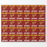 [ Thumbnail: Red, Faux/Imitation Gold, "9th Birthday" Wrapping Paper ]