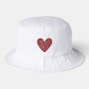 Red Faux Knitt Heart Bucket Hat