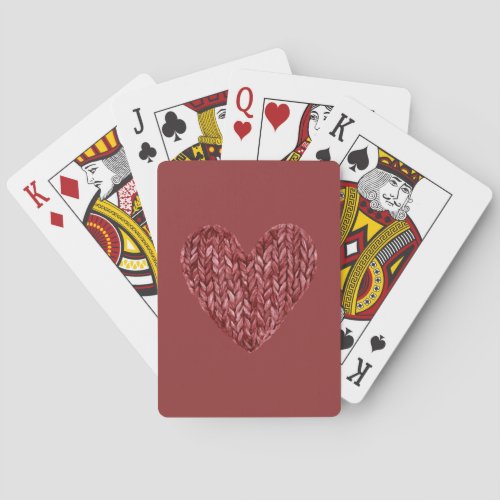 Red Faux Knitt Heart Poker Cards