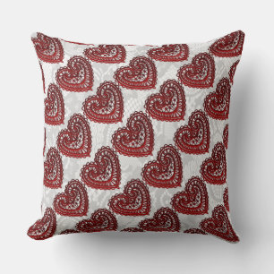 Red Faux Lace Valentine Hearts Throw Pillow