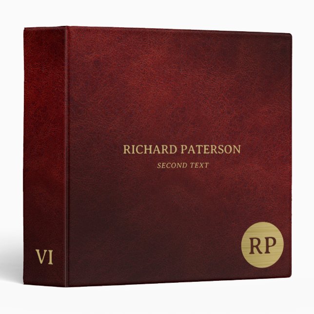 Red Faux Leather 3 Ring Binder (Front/Spine)