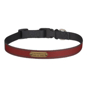 Red Faux Leather and Brass Dog Collar 
