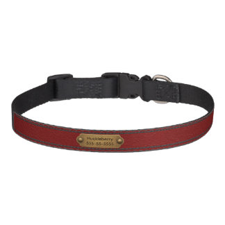 Red Faux Leather and Brass Dog Collar