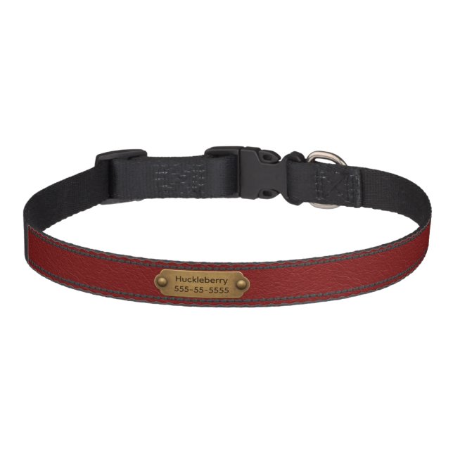 Red Faux Leather and Brass Dog Collar  (Front)