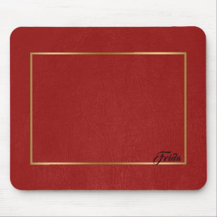 Red Faux Leather Gold Border Frame Mouse Pad