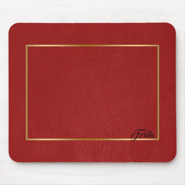 Red Faux Leather Gold Border Frame Mouse Pad (Front)