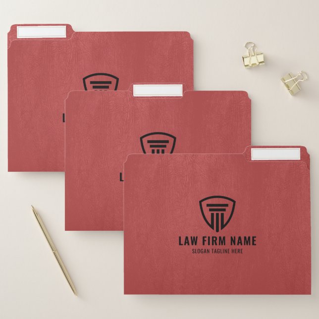 Red faux leather law logo design file folder (Set)