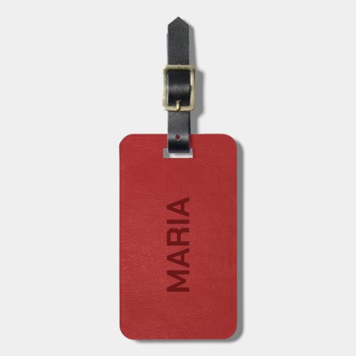Red Faux Leather Look Monogram Luggage Tag