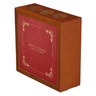 Red faux leather texture desk organizer