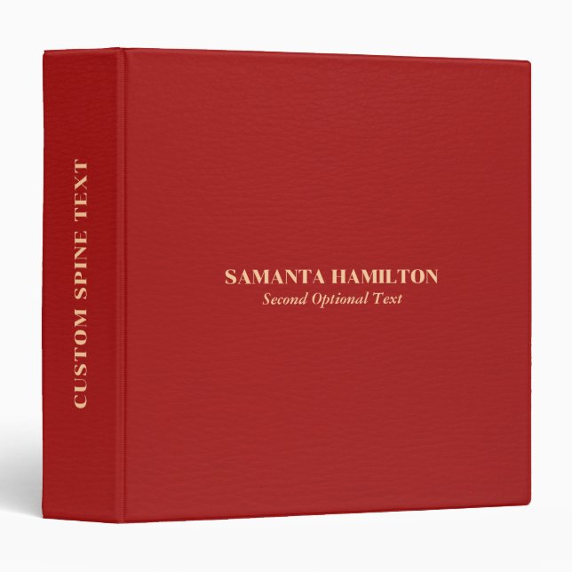 Red Faux Leather Texture Look 3 Ring Binder (Front/Spine)