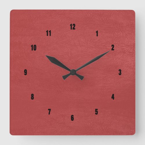 Red faux leather texture square wall clock