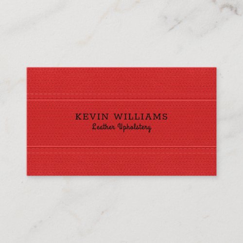 Red faux leather texture stitched effect business card
