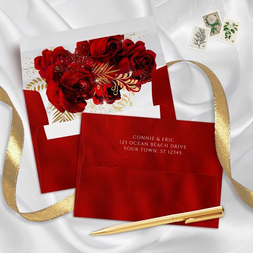 Red Faux Metallic Formal Elegant Wedding Envelope