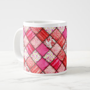 Red Faux Patchwork Quilting Pattern Giant Coffee Mug