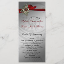 Red FAUX ribbon vintage brooch Wedding Program