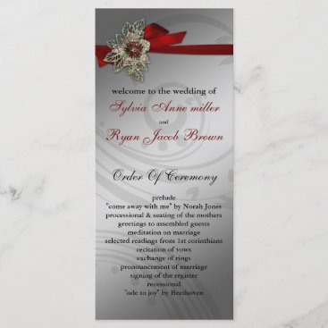 Red FAUX ribbon vintage brooch Wedding Program