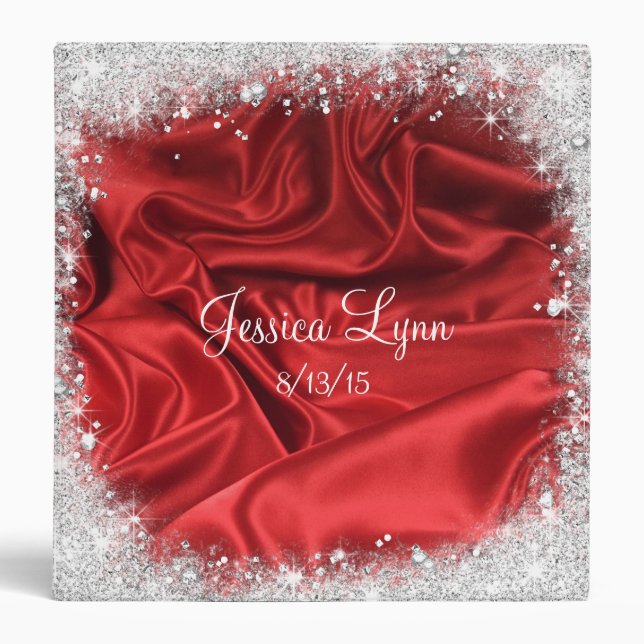 Red Faux Satin & Silver Glitter, Sweet Sixteen Binder (Front)