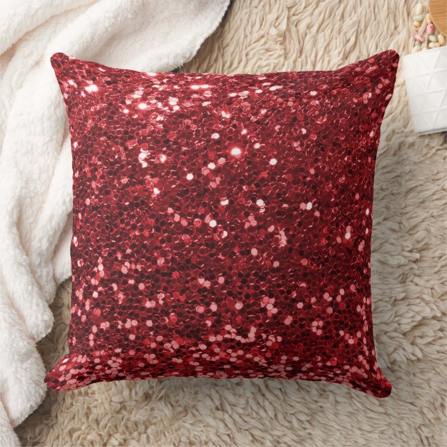 Red Faux Sequin Glitter Throw Pillow (Blanket)
