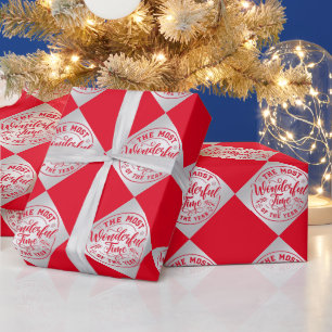Red faux silver christmas sayings elegant wrapping paper
