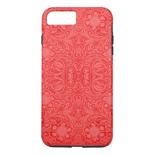 Red Faux Suede Leather Look Floral Design iPhone 8 Plus7 Plus Case