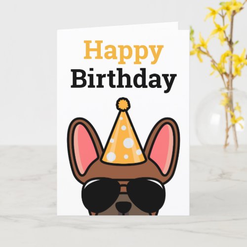 Red Fawn French Bulldog Happy Birthday Card