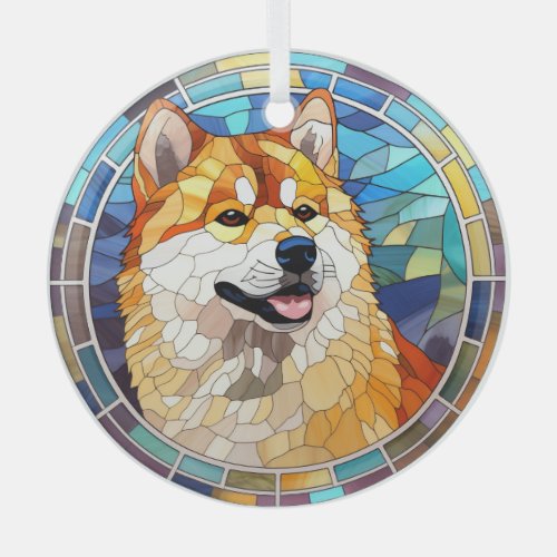 Red Fawn Shiba Inu Dog Stained Glass Ornament