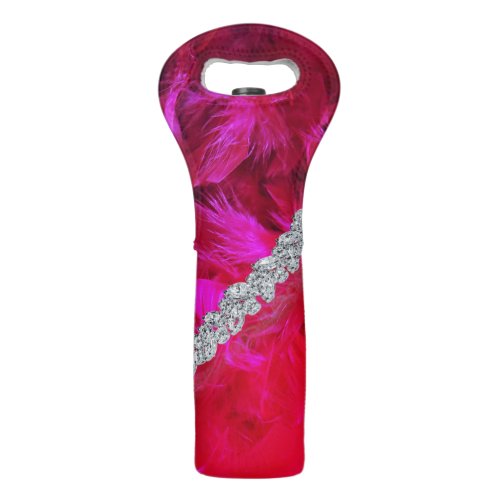 Red feather boa and diamonds wine bag