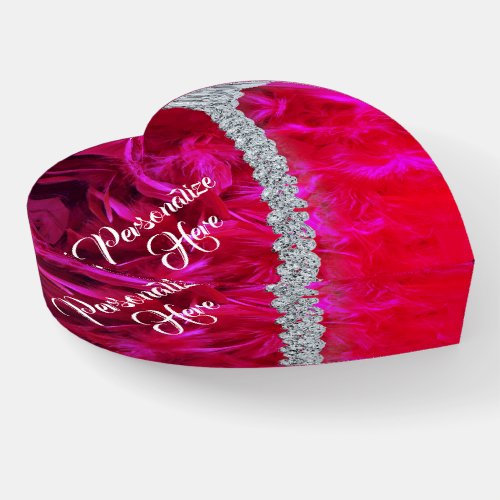 Red feather boa diamond heart paperweight