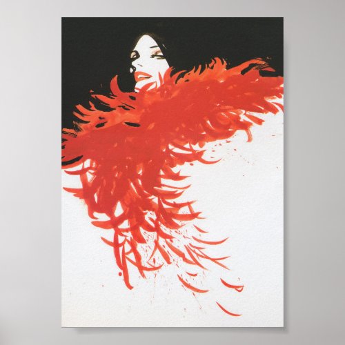 Red Feather Boa Vintage Retro Fashion Poster