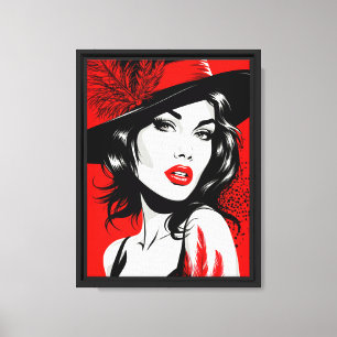 Red Feather Femme in Bold Pop Art Style Canvas Print