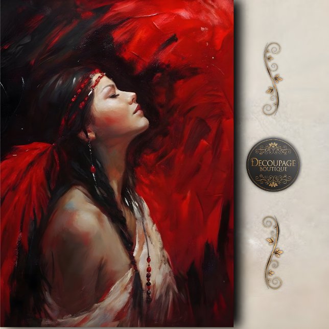 Red Feather Native American Woman Decoupage Tissue Paper (Red Feather Native Woman Decoupage Tissue Paper)