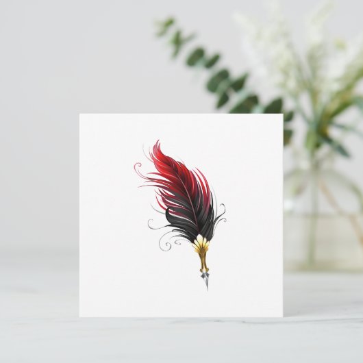 Red feather pen with gold nib (Standing Front)