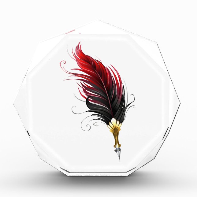 Red feather pen with gold nib acrylic award (Front)