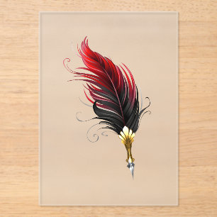 Red feather pen with gold nib acrylic invitations