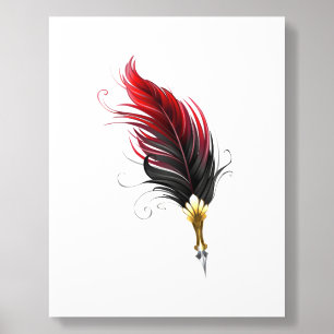 Red feather pen with gold nib acrylic photo tile