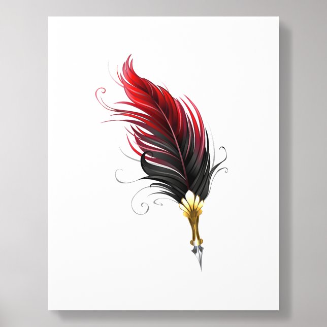 Red feather pen with gold nib acrylic photo tile (Front Set)