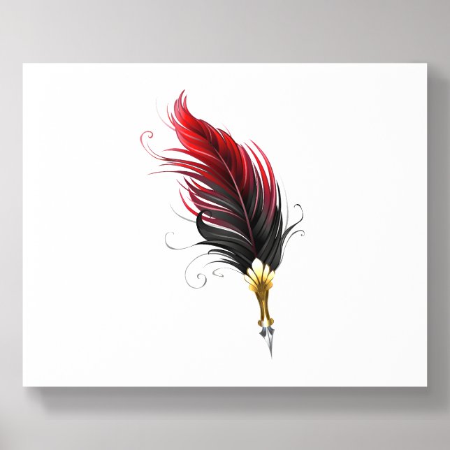Red feather pen with gold nib acrylic photo tile (Front Set)