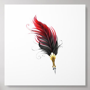 Red feather pen with gold nib acrylic photo tile