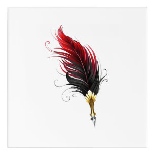 Red feather pen with gold nib acrylic print
