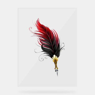 Red feather pen with gold nib acrylic sign