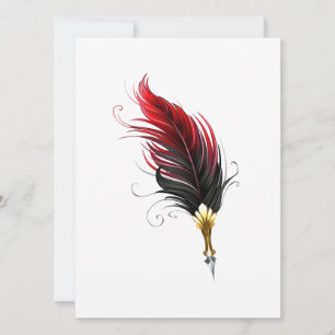 Red feather pen with gold nib announcement