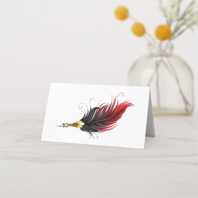 Red feather pen with gold nib appointment card (Front)