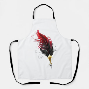 Red feather pen with gold nib apron