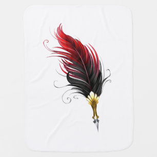 Red feather pen with gold nib baby blanket