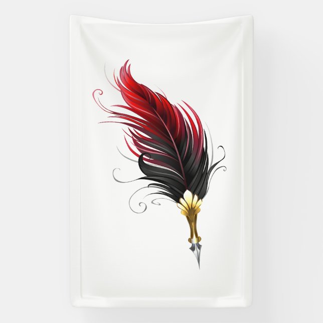 Red feather pen with gold nib banner (Vertical)
