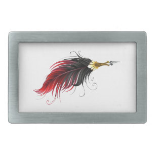 Red feather pen with gold nib belt buckle
