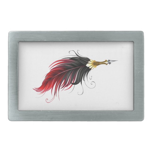 Red feather pen with gold nib belt buckle (Front)