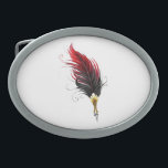 Red feather pen with gold nib belt buckle<br><div class="desc">Artistically drawn, antique fountain pen embellished with dark red feather on white background.</div>