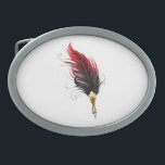 Red feather pen with gold nib belt buckle<br><div class="desc">Artistically drawn,  antique fountain pen embellished with dark red feather on white background.</div>